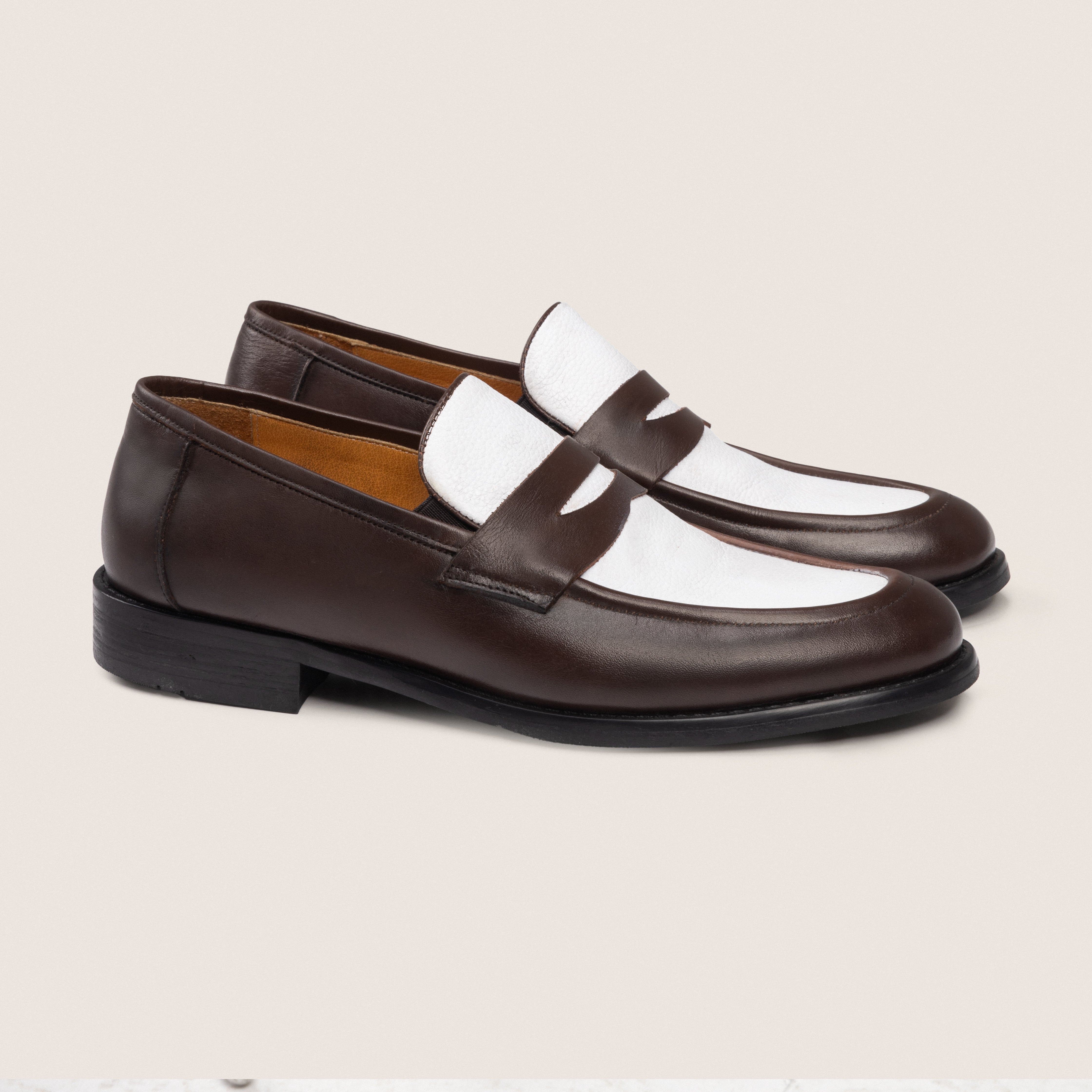 Penny Loafers Brown+White