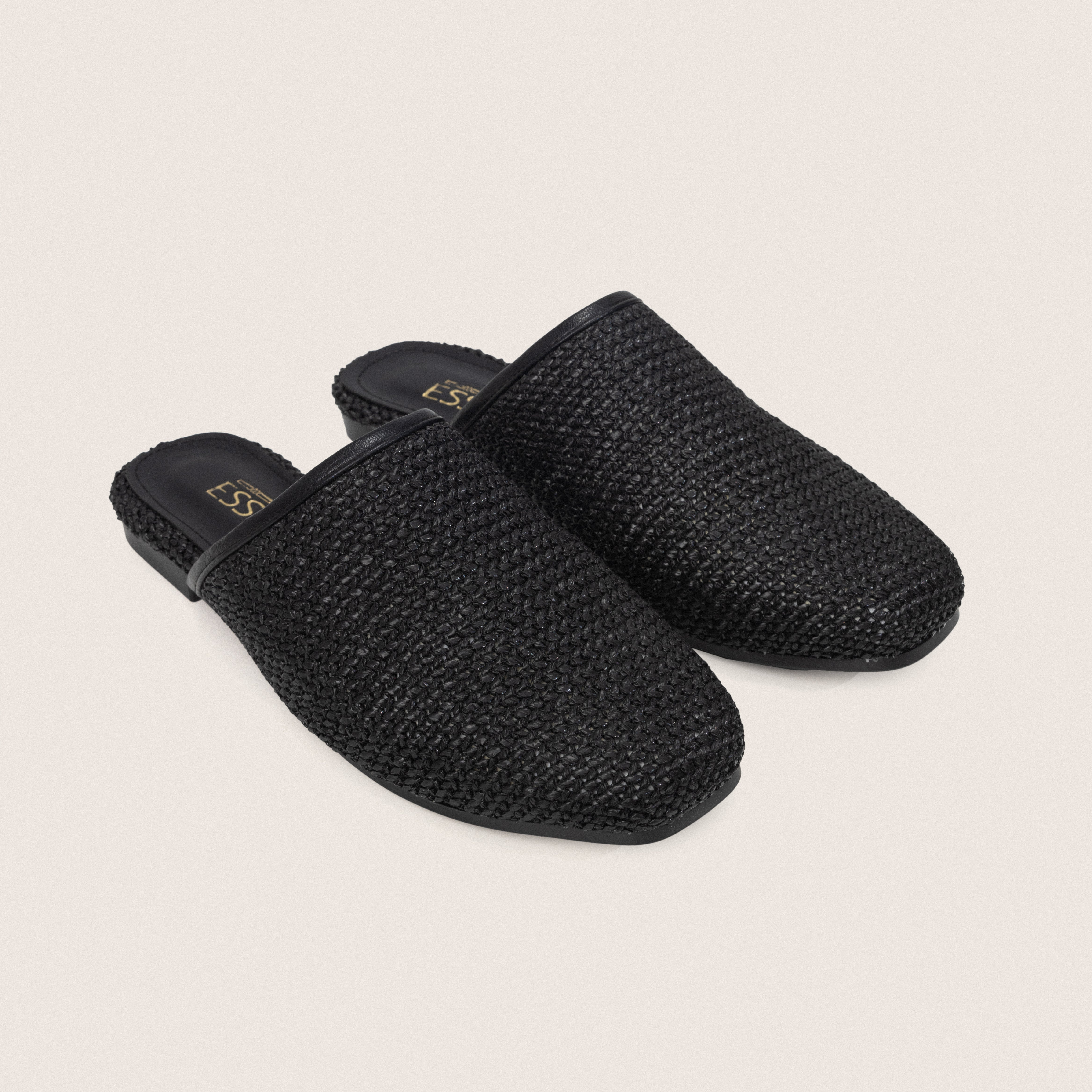 Raffia Mules in Black
