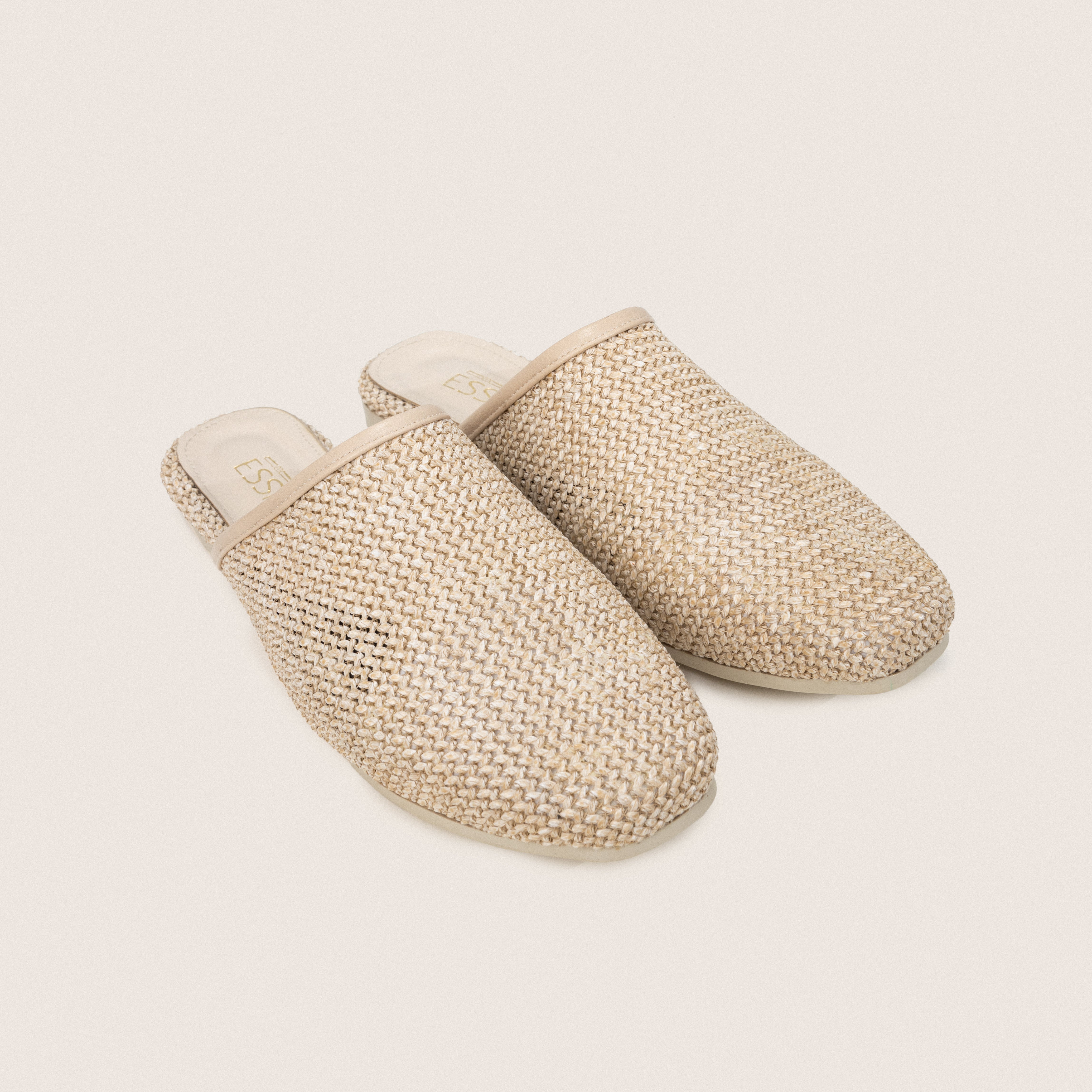 Raffia Mules in Off-white